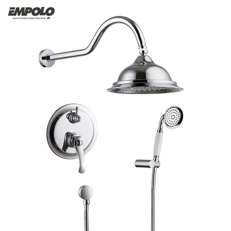 Empolo 3 Way Diverter Brass Brushed Nickel Rain Shower System Antique Faucet Set with Handheld Spray and Body Jets Fixtures Comb