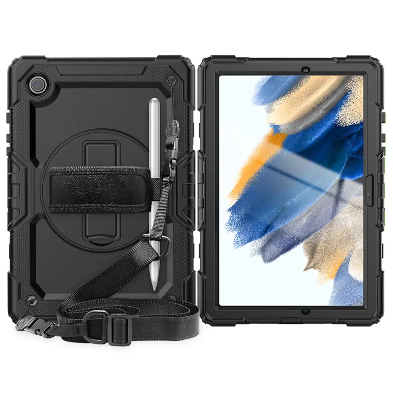 Rugged Case Voor Samsung Galaxy Tab A8 10.5 Inch X200 Ingebouwde 360 Rotate Kickstand Schouder Riem