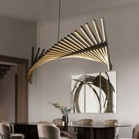 Lampu Gantung Chandelier 30 Kepala Model Tulang Ikan Akrilik Panjang Desain Modern untuk Ruang Tamu, Populer, dengan Basis Bohlam E26 dan Peredupan Tanpa Tingkat