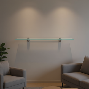 Étagère murale flottante en verre trempé transparent 33x15x85cm, design minimaliste à un seul niveau, unité de rangement pour salle de bain - Product Image 2