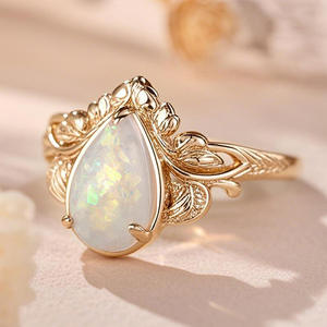 Anillo de Ópalo para Mujer A006, Forma de Pera, Piedra Preciosa Natural, Engaste de Garras, Diseño de Planta, Anillos de Compromiso de Moda - Product Image 6