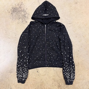 Custom French Terry Boxy Fit Cropped Hoodies Diamond Zipper <b>Jackets</b> Oversized Rhinestone Hoodie Manufacturers - Product Image 1