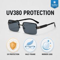 Nouvelles Lunettes de Soleil Homme Rétro à Monture Carrée, Teintées Tendance, Élégantes et Distinctives, Demi-Montures Métalliques Transfrontalières