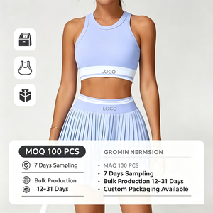 Women <strong>2</strong> <strong>Piece</strong> Tennis Activewear <strong>Set</strong> Racerback Crop Tank <strong>Top</strong> High Waist Pleated <strong>Skirt</strong> with Built-in Shorts OEM Golf Athletic Wear - Product Image 5