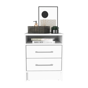 Nightstand 20H Two <b>Drawers</b> Superior Top Metal Handles White <b>Storage</b> <b>Drawer</b> - Product Image 2