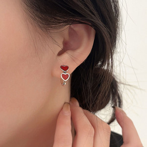 S925 Sterling Silver Heart Shaped Drop <b>Earrings</b> Red Glaze For Women Everyday Wear <b>Fine</b> Dangle Jewelry - Product Image 1