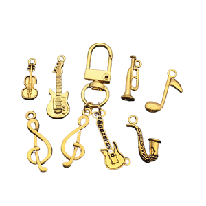 Breloques d'instruments de musique en alliage de zinc doré antique (Guitare/Violon/Batterie/Saxophone/Trompette) pour accessoires de bracelet/collier DIY - Product Image 2