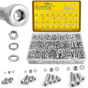 304 Stainless Steel <b>Socket</b> Head Cap <b>Screws</b> Nuts Washers Assortment Kit 1220pcs Metric A2-70 Industrial Grade - Product Image 1