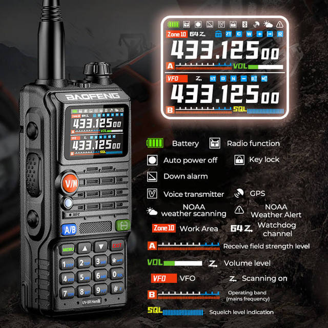 Baofeng UV-5RHam GPS Walkie Talkie Bluetooth Programming 10W High Power Long Range Type USB-C BAOFENG Air Band Radio