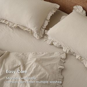Lujoso juego de funda nórdica de 3 piezas de muselina de algodón 100%, bordes con volantes <span class=keywords><strong>Beige</strong></span>, suave y transpirable para decoración elegante de dormitorio - Product Image 2