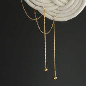 Boucles d'oreilles pendantes à chaîne en acier inoxydable plaqué or 18 carats, anti-ternissement, avec zircon délicat pour femme - Product Image 2