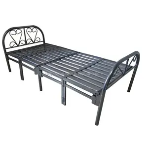 Luoyang factory supply cheap folding single bed 15legs portable for bedroom space saving metal folding bed frame