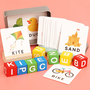 Jeu de cartes d'anglais pour l'éducation précoce des enfants transfrontalier, jeu de lettres pour bébés, blocs de construction pour la reconnaissance des lettres et l'association des mots - Product Image 2