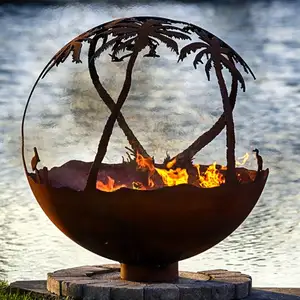 Penjualan lubang api Globe peta dunia bola logam luar ruangan taman