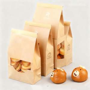 Sacs en papier kraft brun à fenêtre, à fond plat, à ouverture facile, pour le stockage de pain, biscuits et sandwichs, avec fermeture à lien métallique - Product Image 2