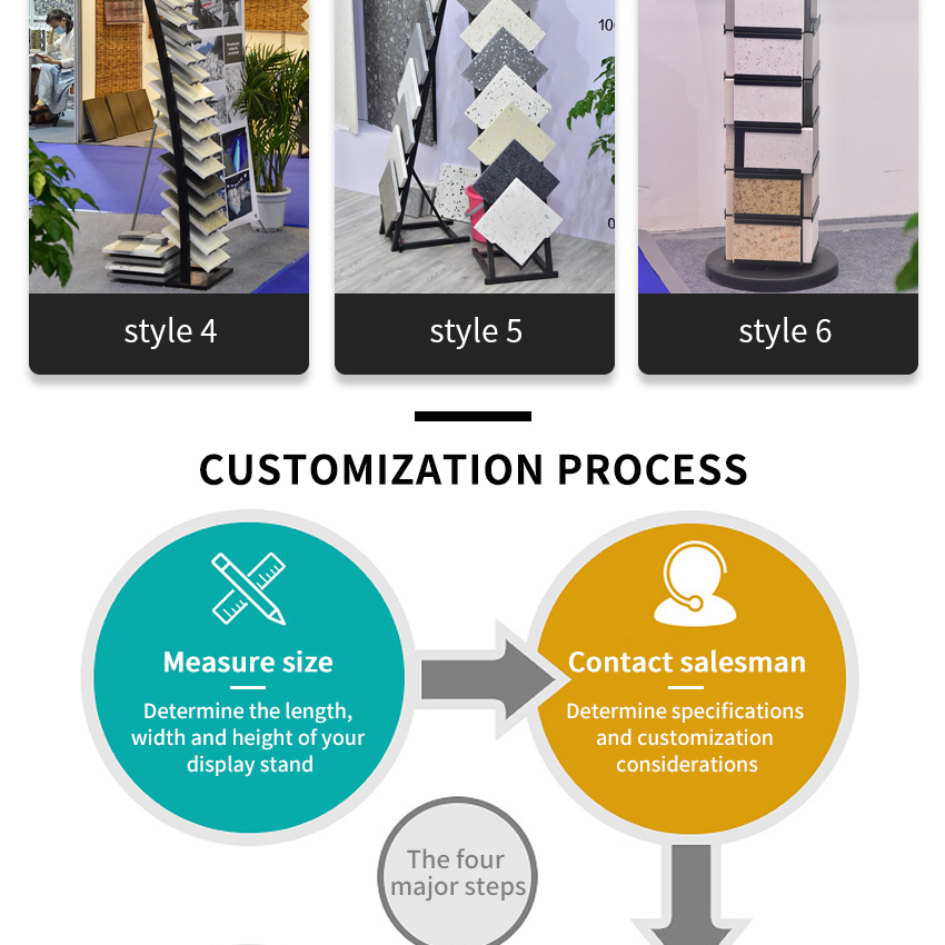 Tsianfan Simple Showroom Rotating Tile Display Racks Marble Stone Sample Shelf Mosaic Ceramic Floor Stand Quartz Displays Rack