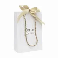 Tas Kertas Karton Putih Foil Emas Logo Cetak Kustom untuk Perhiasan
