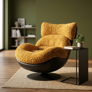 Modern Egg Chair Black Base Brown Plush Cushion Solid Back Living Room Furniture Midcentury Style Rotating Seat - Product Image 3
