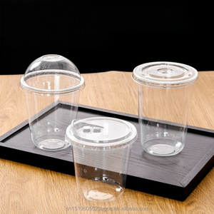 Copos Plásticos Transparentes Descartáveis de 20oz PET com Logo Personalizado, Copos para Bebidas Frias com Tampas Planas - Product Image 1
