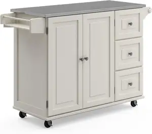 Homestyles Kitchen Cart with Stainless Steel Metal Top Rolling Mobile Kitchen Island with Storage and Towel Rack 54 Inch Width O