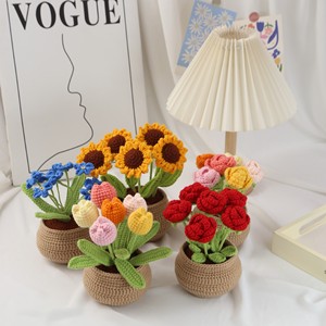 Fatto a mano grande uncinetto filato di lana fatto a mano positivo uncinetto <span class=keywords><strong>girasole</strong></span> rosa tulipano Dimentica Me non in vaso fiore regalo per la festa della mamma - Product Image 2