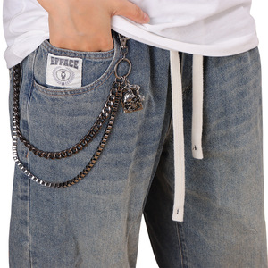 yueli Double Layer Gunmetal Denim Chain <b>Skull</b> Rose Design Waist Chain Punk Hip Hop Fashion Accessory - Product Image 1