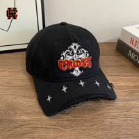 Gorra de Béisbol Bordada con Cruz Gótica para Hombre y Mujer, Negra, Desgastada, Ornamentada, Ajustable, Estilo Hip Hop, Nuevos Modelos