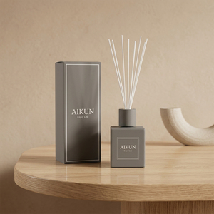 Aikun Desktop Home Fragrance And Custom Logo Packaging Wholesale Gray Minimalist <b>Reed</b> <b>Diffuser</b> Set <b>For</b> Hotel Room Office - Product Image 1