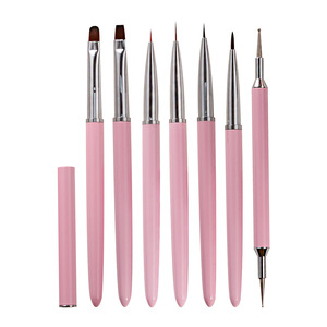 Outil de pointillage pour nail art à double embout, pinceau à ongles en gel rond et plat, manche en métal, poils synthétiques avec couvercle, stylo de dessin pour manucure - Product Image 1