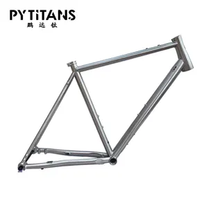 PYTITANS özelleştirilmiş GR9 titanyum çakıl bisiklet iskeleti karbon çatal ile parlak bisiklet şasisi  çin