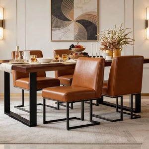 Vente flash : Ensemble de table à manger rectangulaire en bois et métal avec 4 chaises rembourrées en PU, 5 pièces - Product Image 1