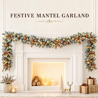 Guirlande de Noël en PVC floqué, guirlande lumineuse, ornement en forme de nœud, décoration pour porte, cheminée, fenêtre