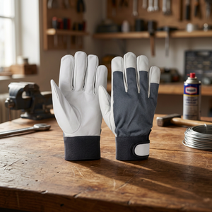 Gants de travail en cuir antidérapants JNA GROUP blancs et gris avec bracelet réglable, gants de sécurité polyvalents, épaisseur 4 mil, sans silicone - Product Image 2