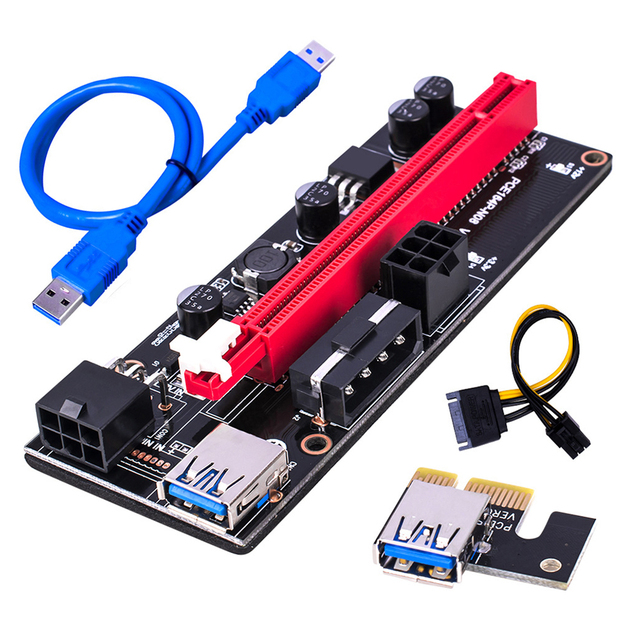 VER009S USB 3.0 PCI-E Riser PCI-Express 1X 4x 8x 16x Extender Pcie Riser Adapter Card SATA 15pin to 6 Pin Power