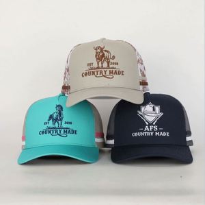 Gorra de malla con rayas y bordado 3D personalizado, gorra trucker de 5 paneles de perfil alto, 100% algodón para deportes - Product Image 3