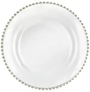 Myvi — assiettes grises en verre, chargeur, assiettes rondes, plaqué or et perles, set de table pour décoration, mariage