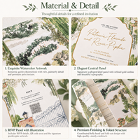Suite d'invitations de mariage personnalisées, carte pliante botanique aquarelle, dorure à chaud, ensemble d'enveloppes RSVP, vente en gros OEM