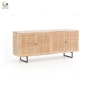 Vintage Rattan Furniture Storage 2 Tier Stand Wooden TV Cabinet