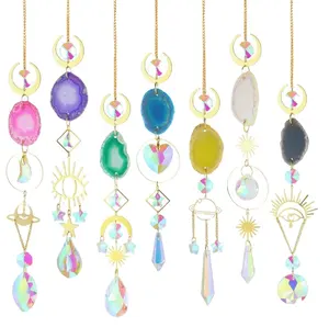 sun catcher natural raw stone agate piece pendant hanging prism ball decoration rainbow crystal handicraft
