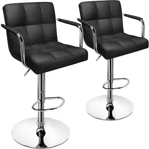 Cadeiras de barra preta giratórias ajustáveis, altura de couro moderna e confortável com apoio para braço