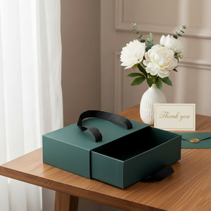 Custom Drawer Gift Box Dark Green Cardboard Packaging With <b>Black</b> Handle Luxury Paper <b>Boxes</b> Drawer Box - Product Image 2
