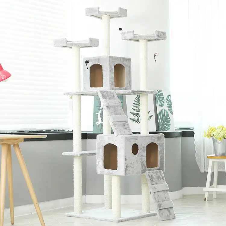 Torre de árvore de gato, venda direta da fábrica, torre de árvore de gato, pelúcia curta, sisal natural, caminhador de madeira, condo, móveis para arranhões