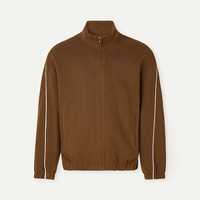 Ensemble de survêtement coupe-vent personnalisé en piqué tricoté avec col montant zippé et passepoil rayé pour homme, 2 pièces, sur mesure OEM ODM