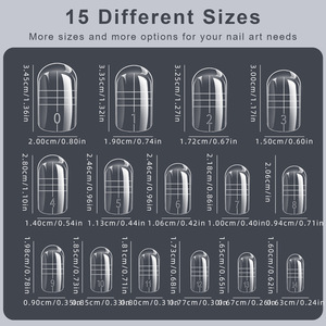 Formes professionnelles pour ongles des pieds, 15 tailles disponibles, lot de 150 pièces en boîte, avec marques graduées pour extension d'ongles. - Product Image 3