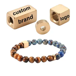 Beads DIY 8mm Stainless Steel Charm Black Cube Spacer Beads Custom Logo Name DIY Bracelet Metal Accessories