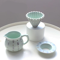 MSH Ensemble de cafetière à filtre en céramique à pois peints à la main V, carafe à couler manuelle, cafetière artisanale à dégoulinement pour la maison