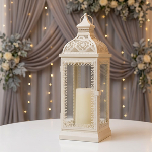 Wholesale <b>Moroccan</b> Designer White Metal Candle <b>Lantern</b> for Home and Weddings Decoration - Product Image 1