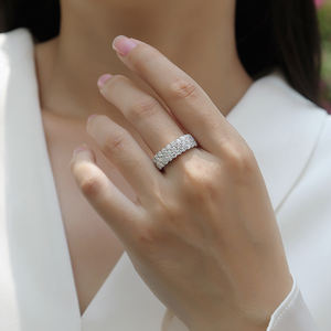 Moda Hipoalergênico Três Camadas Moissanite Anel Mulheres 925 Sterling Sliver Casamento Promessa Anel De Noivado - Product Image 5