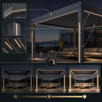 Pergola bioclimatique de luxe moderne gris spatial, série E, avec toit à lames motorisées intégrées à LED, kit de gazebo écologique