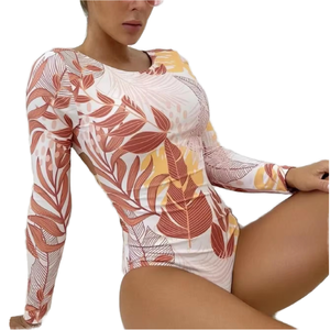 Custom New Sexy <b>Print</b> One Piece Tank Bra Thongs Quick Dry Removable Padded Women's Long Sleeve Backless Board <b>Surfing</b> Beachwear - Product Image 1
